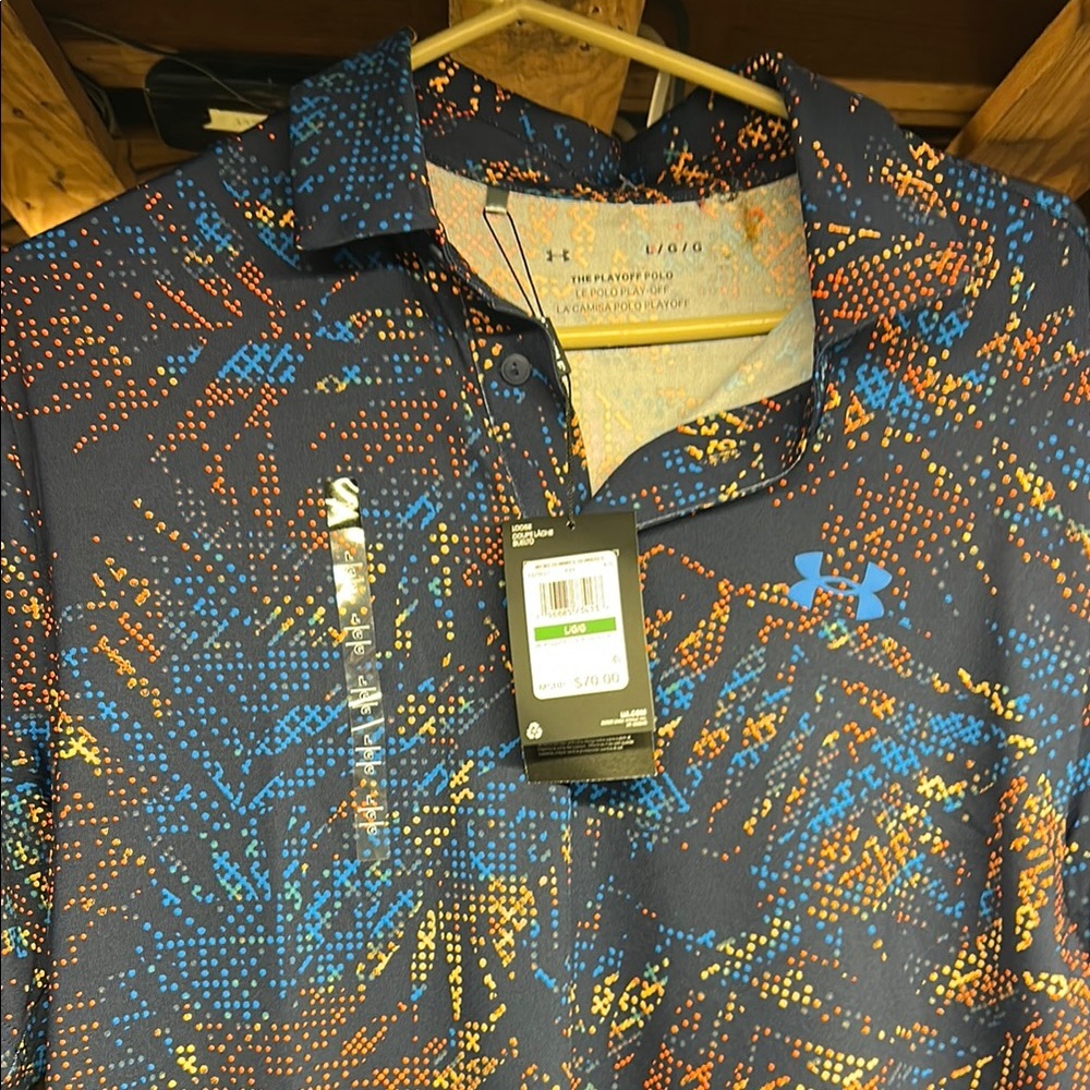 Under Armour Men's Blue and Orange Patterned Polo